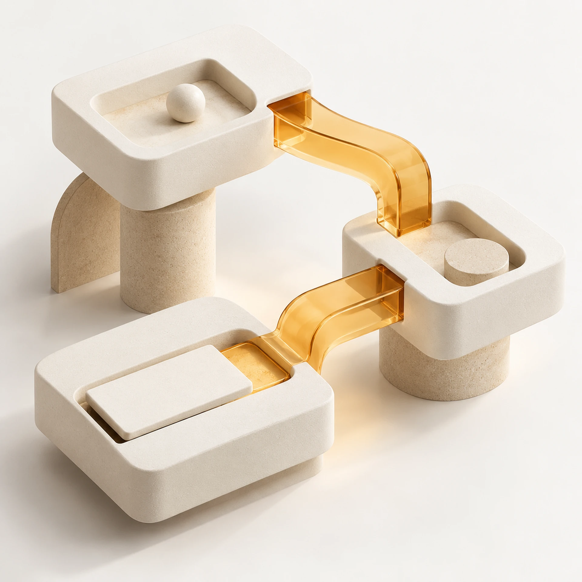 Modules reliés par des passerelles de verre ambré